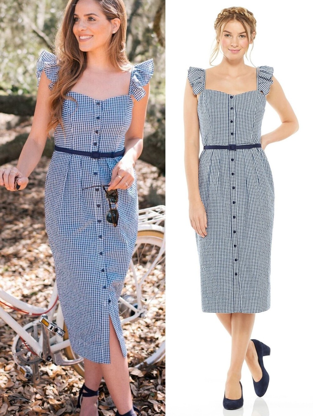 Gal Meets Glam Collection Carly Gingham Sheath Midi Dress Size 16 Navy